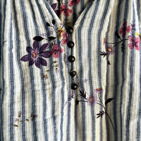 Beach Lunch Lounge Floral Striped Soft Cotton Blouse‎ Size Small - Picture 4 of 9